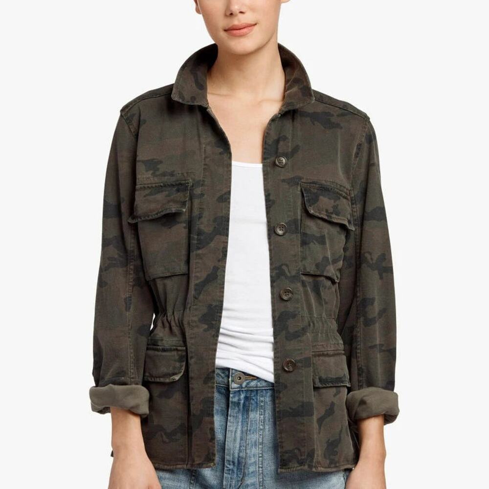 James Perse Camouflage Long Sleeve Button-Front Military Utility Jacket Green 4
